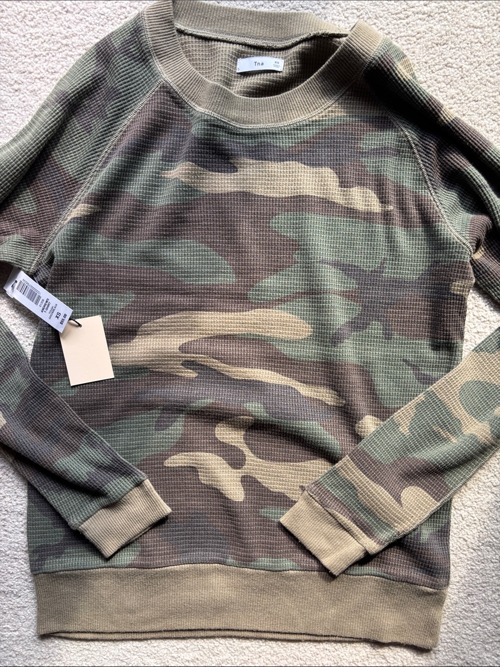 NWT TNA Camo Crewneck Thermal Sweater - Olive, Brown, Tan